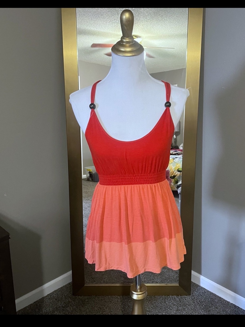Hurley Red to Coral Tiered Sleeveless Tank